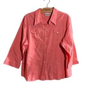 Villager Sport Liz Claiborne Coral Pink Cotton Shirt Size M Women
